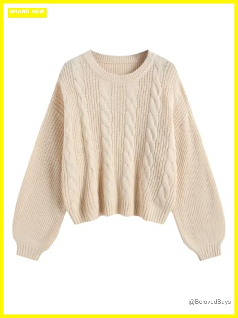 Cable Knit Sweater Oversized Lantern Sleeve Pullover Top